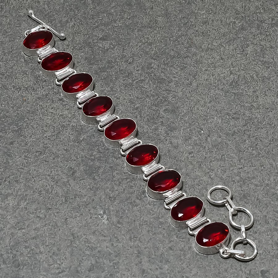 Faceted Mozambique Garnet Oval Shape Gemstone Handmade Gift Jewelry Bracelet 8″