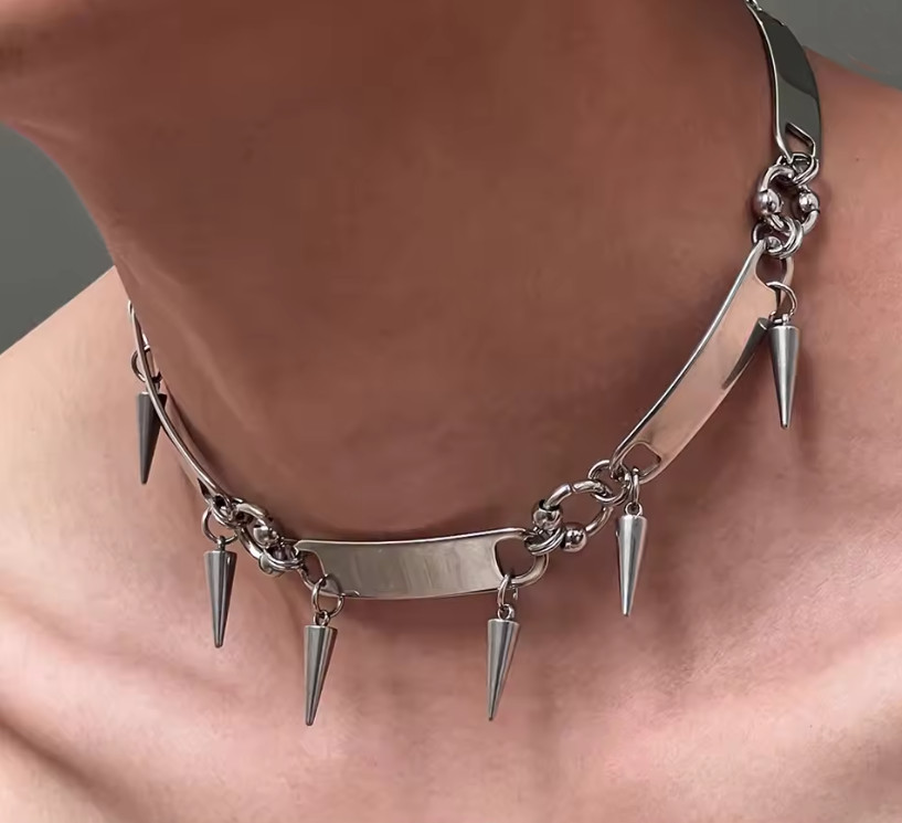 Punk Rock Emo Goth Spiked Metal Collar Choker Necklace – Adjust 13 1/2″ to 17″