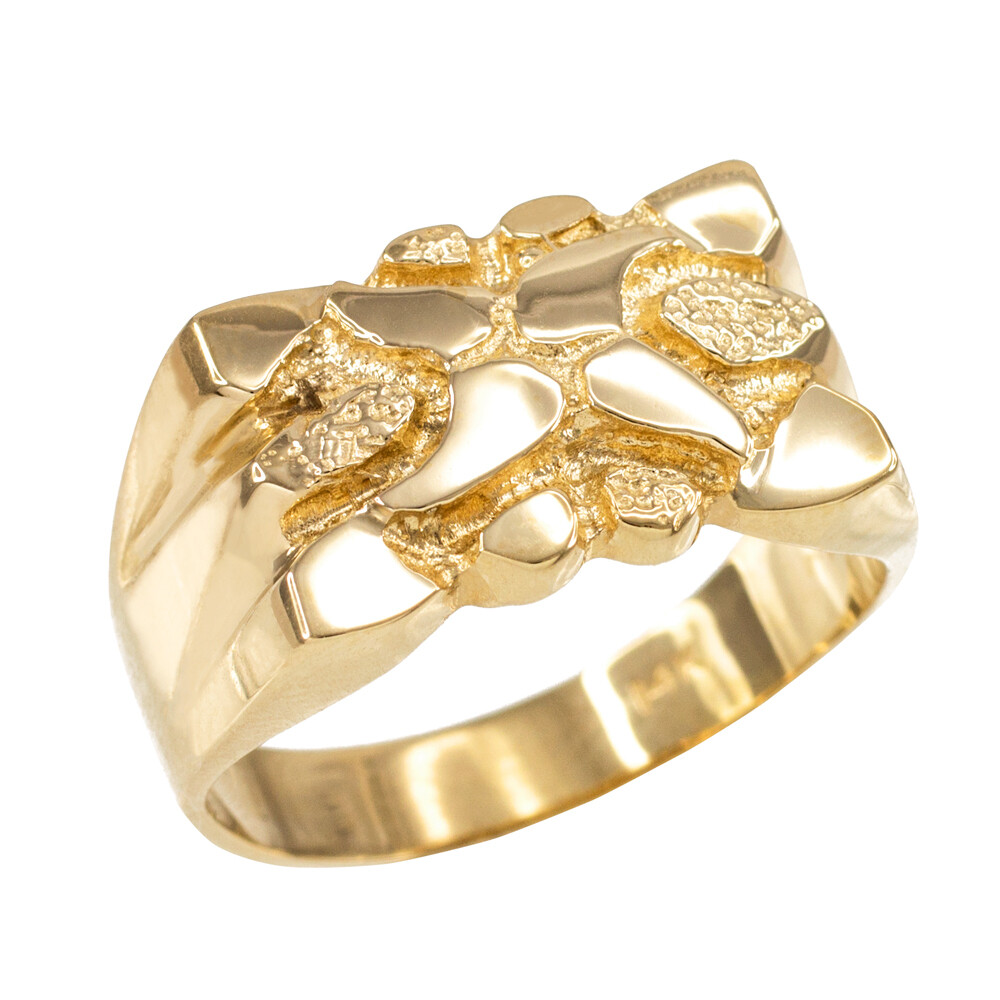 High Polish Gold Textured Mens Nugget Ring
