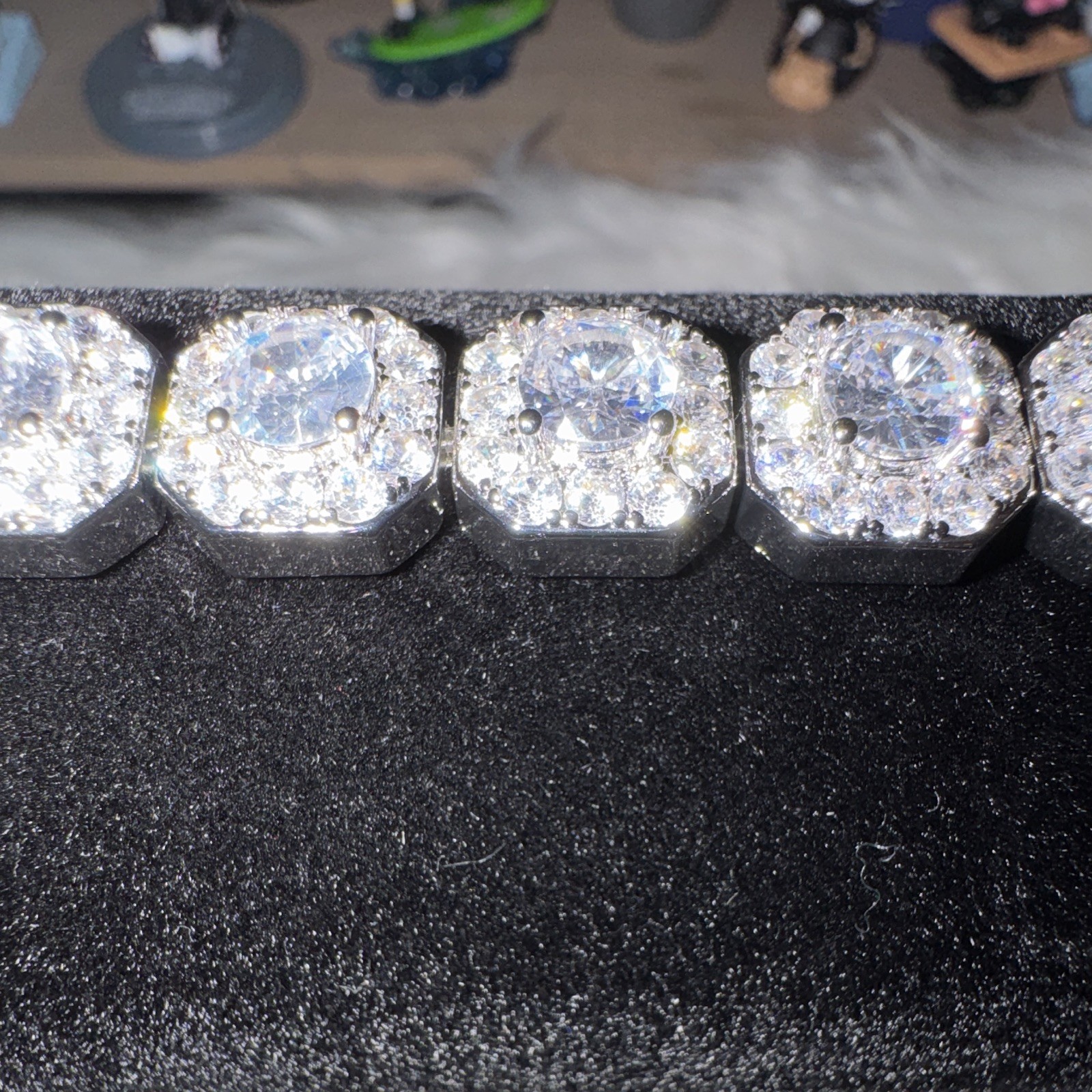 Tennis Cluster Bracelet Moissanite 6.5inch , 6.4mm Wide, Silver plated
