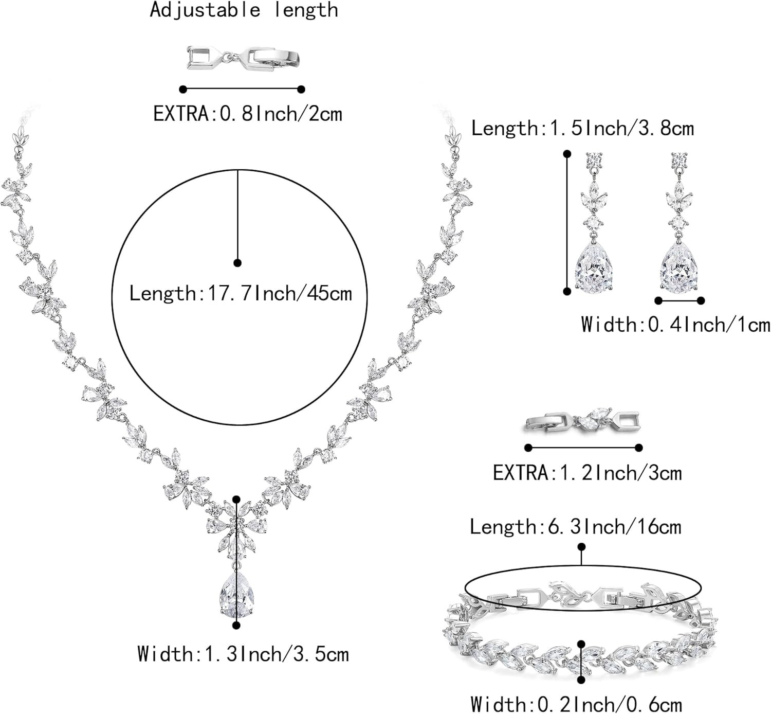 Gorgeous Wedding Jewelry Set for Women Bridal Cubic Zirconia Marquise Teardrop L