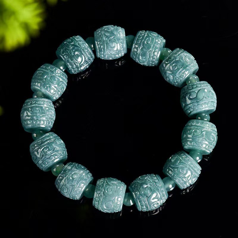 Certified Real Grade A Natural Blue Jade Jadeite Bracelet 15*13mm Beads Bangle