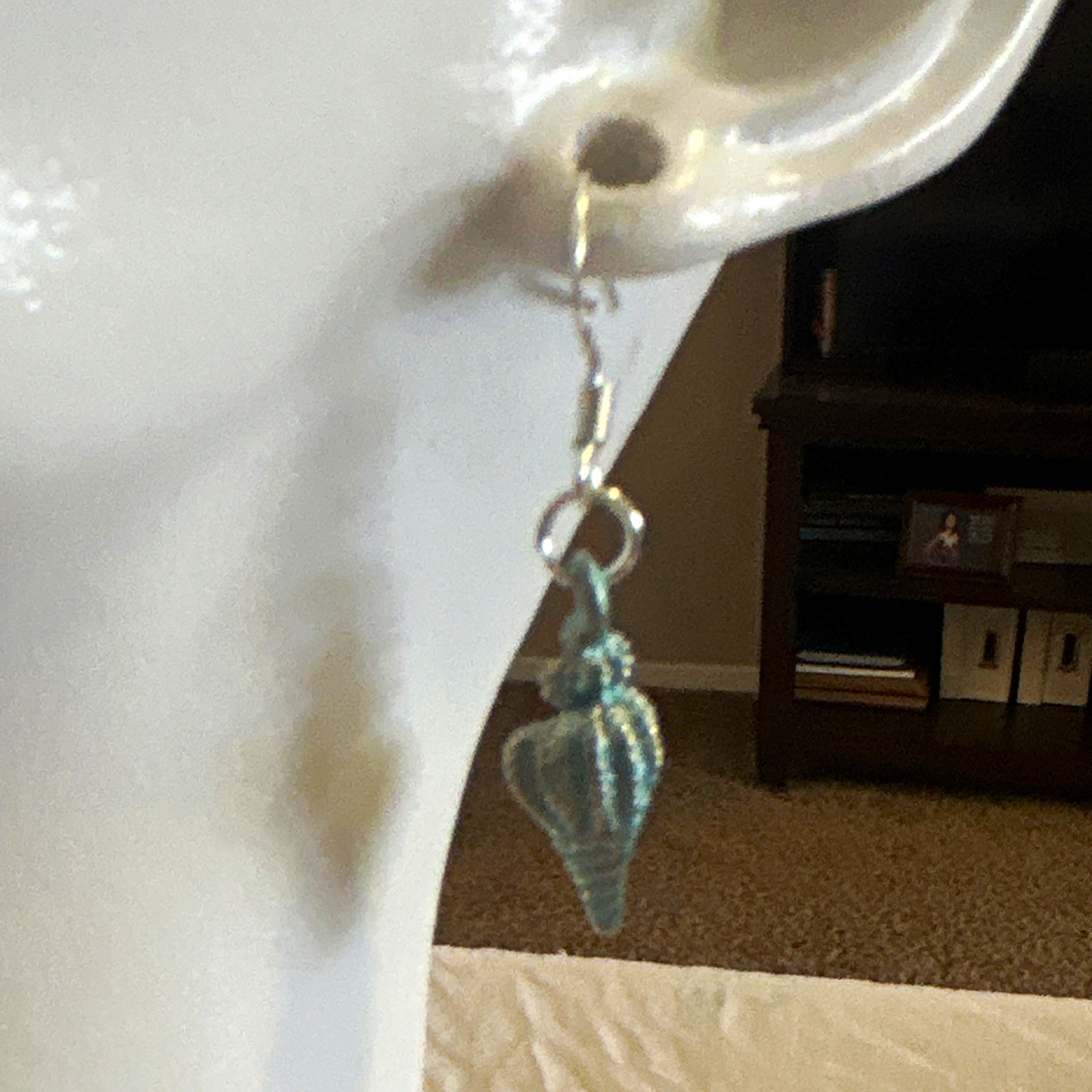 Hand made Blue Metal sea shell Earring. Earring wire 925 sterling.