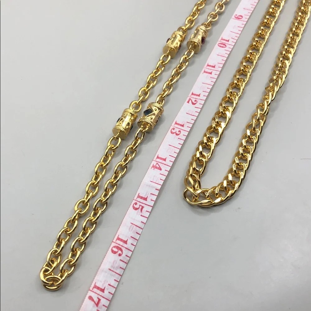 KJL Long Chain Necklace Gold + Retro Style Cylinder Stations Statement Necklace.