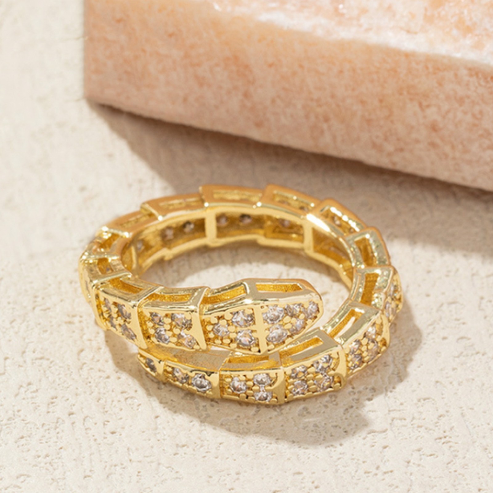 Designs & You Snake Ring Gold Adjustable Crystal Zircon Open Wrap Serpent