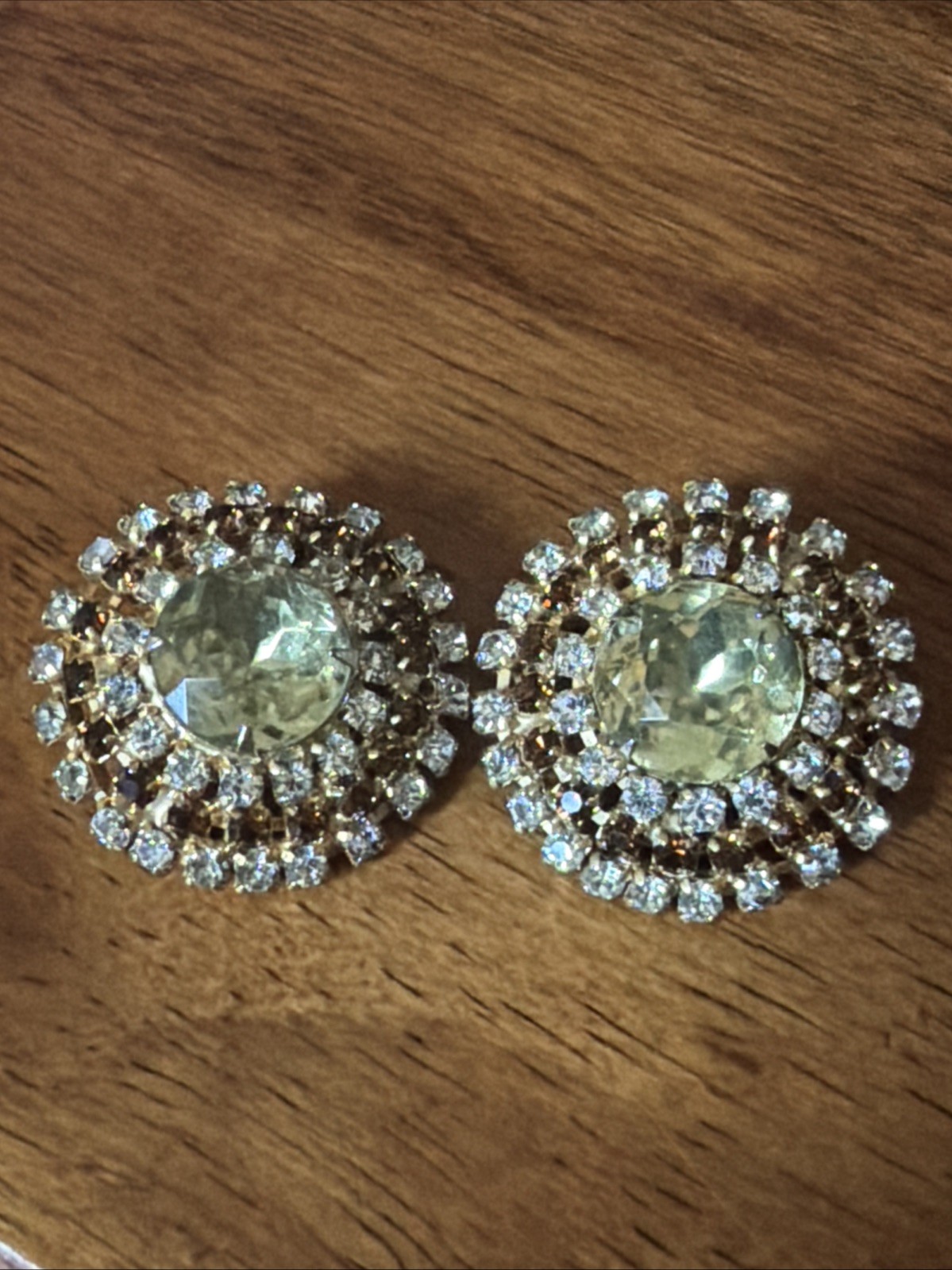 Stunning Vintage French Designer Clip-on Earrings Dore’ White Stones
