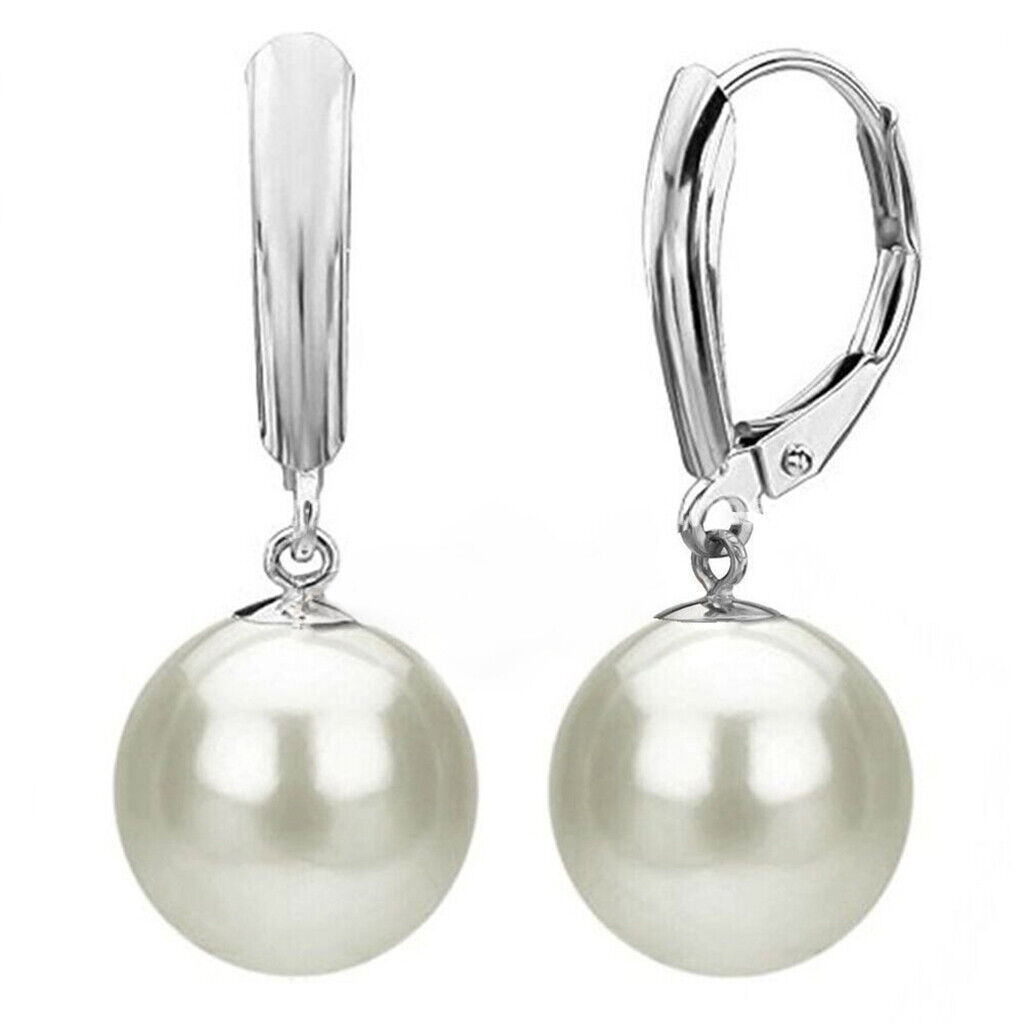 Women’s 8/10/12/14/16mm South Sea Shell Pearl Dangle Leverback Earrings AA