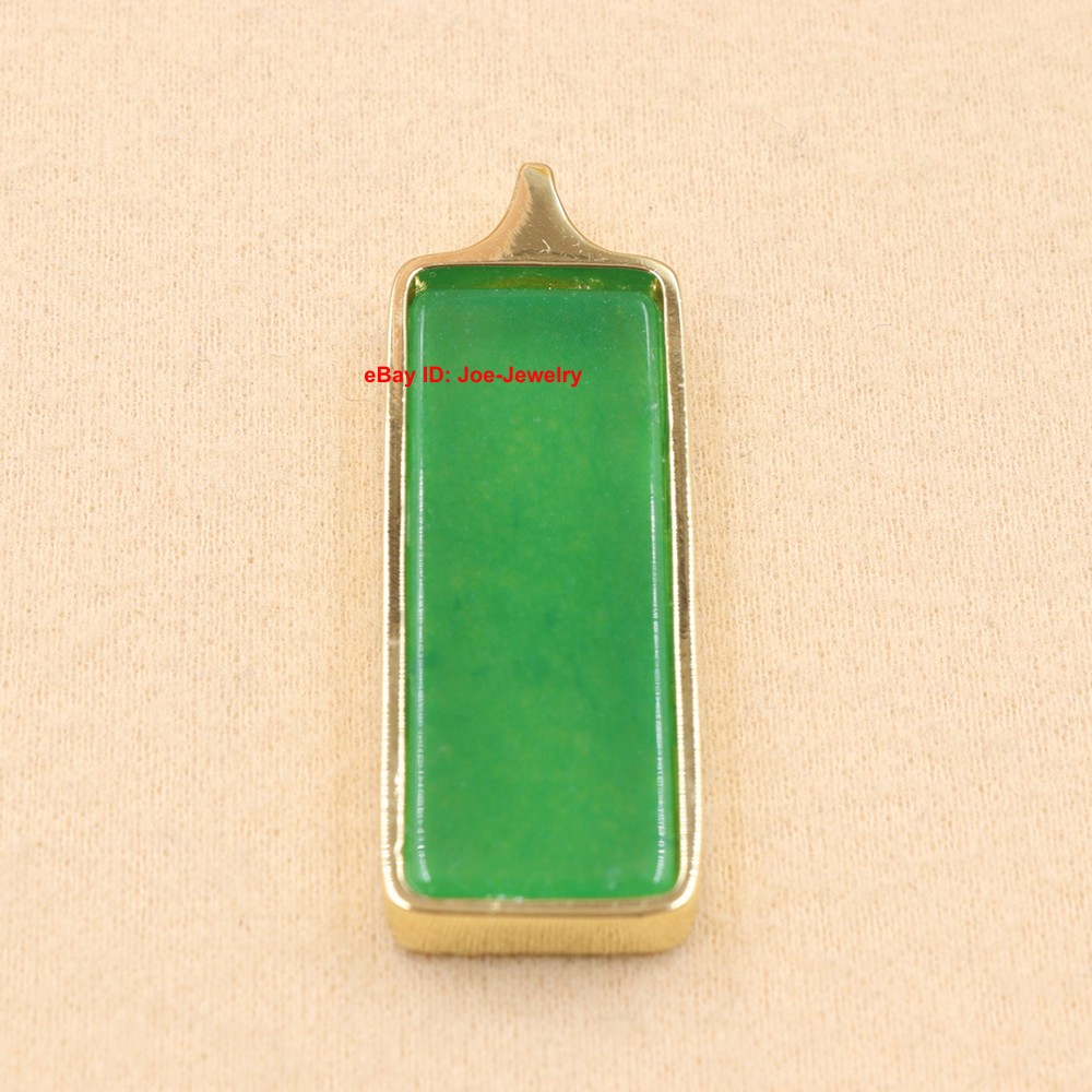 NEW Yellow GP Alloy Pendant Heated Green Jade Rectangle- Lucky Amulet Pendant
