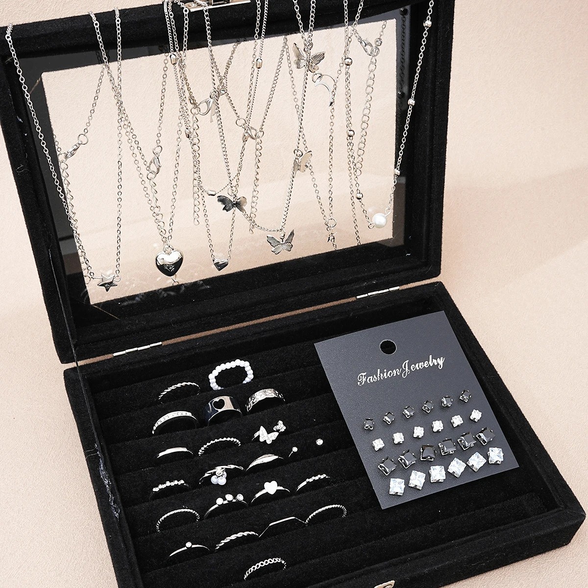 51pcs Silver Color Jewelry Set – Butterfly & Heart Style Fashion Accessories