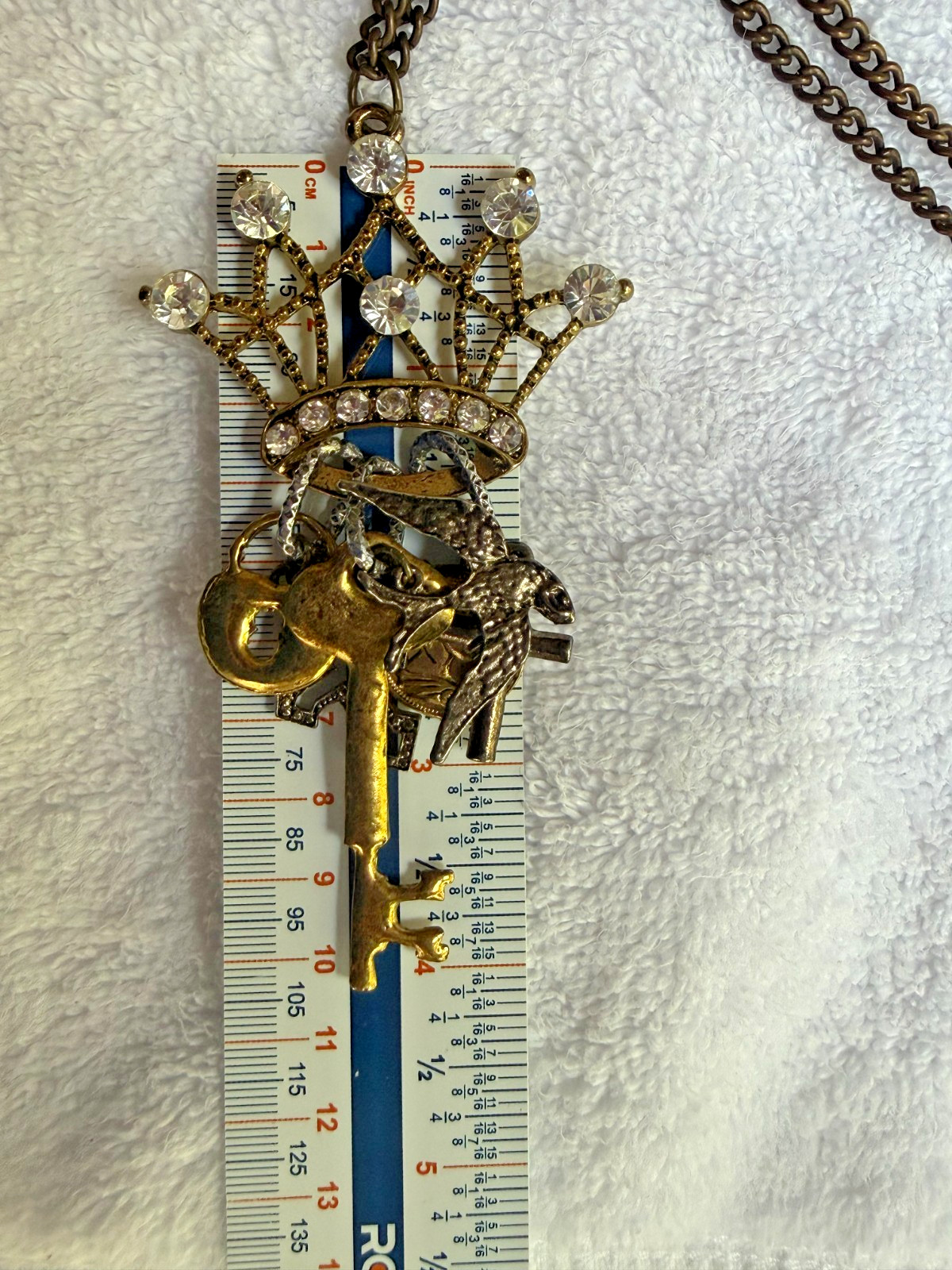 Medieval Renaissance Crown Lock Key Cross Bird Coin Bling Cosplay Punk Necklace