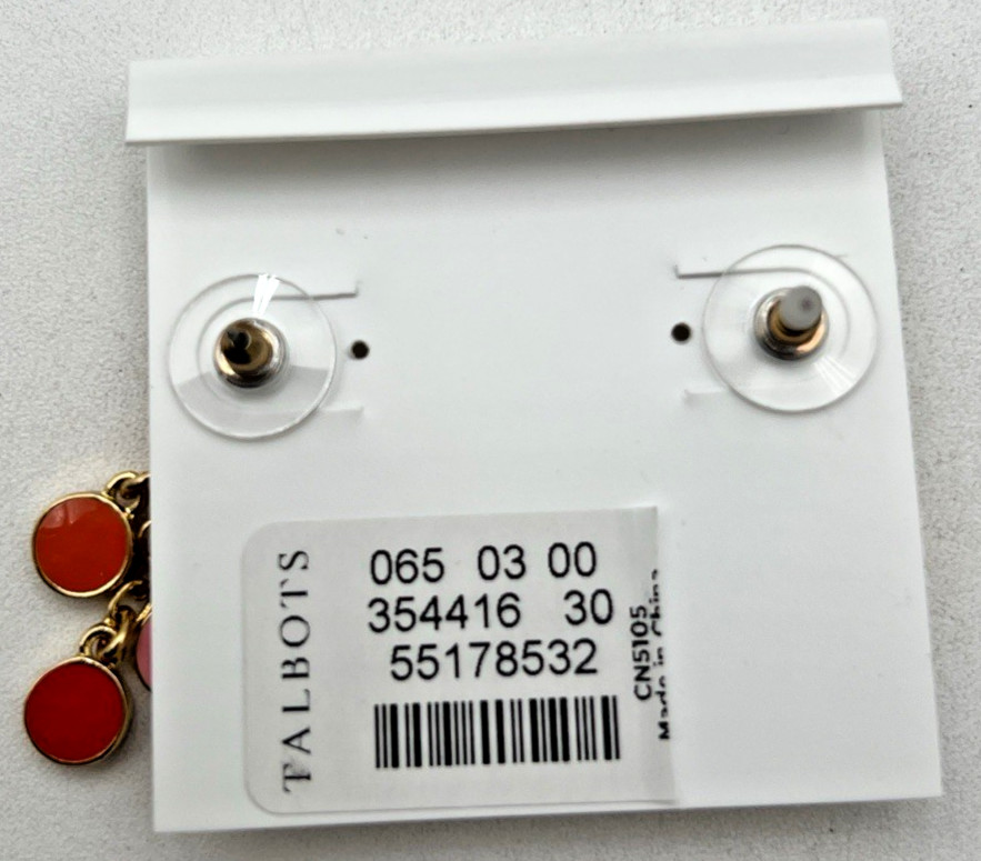 TALBOTS CORAL, PINK, WHITE GOLD TONE 31″+ NECKLACE & PIERCED 1.5″ DROP EARRINGS