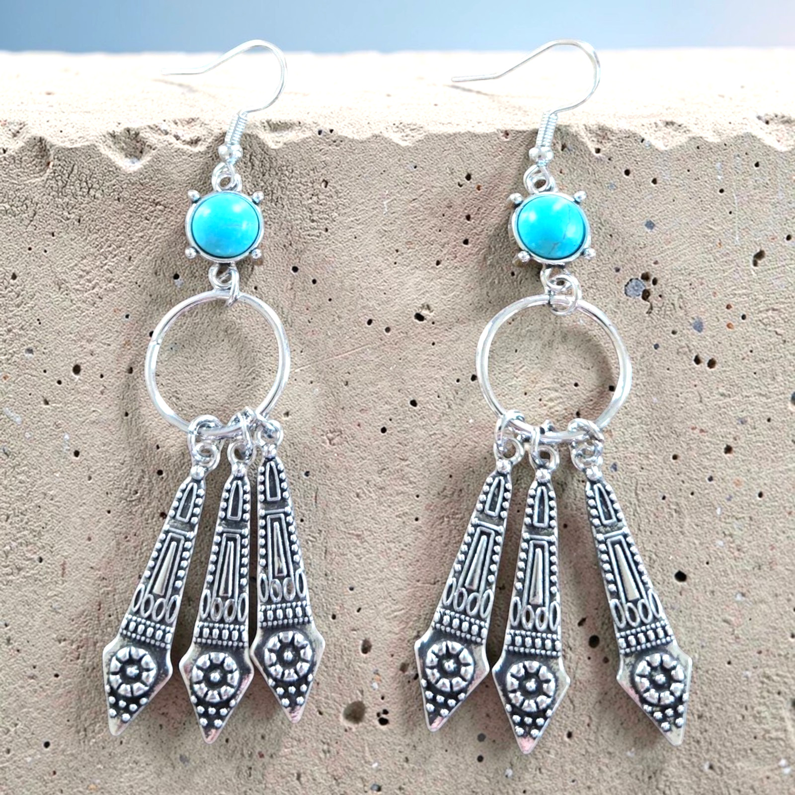 Paparazzi Prana Paradise Blue Earrings Silver Tone Dangle Boho Next Day Shipping