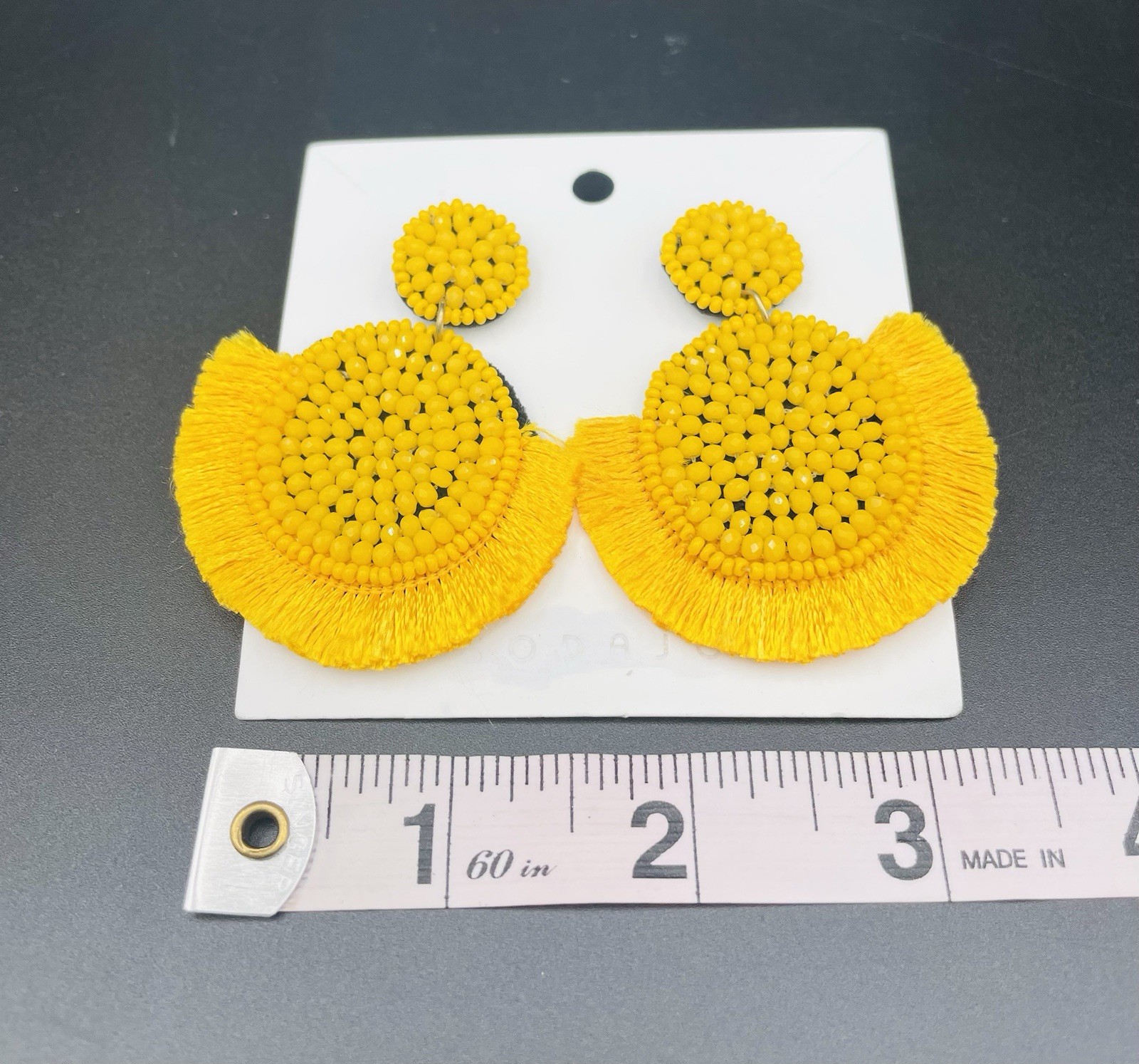 Bohemian Statement Earrings Yellow Gold Beaded Tassel Stud Drop