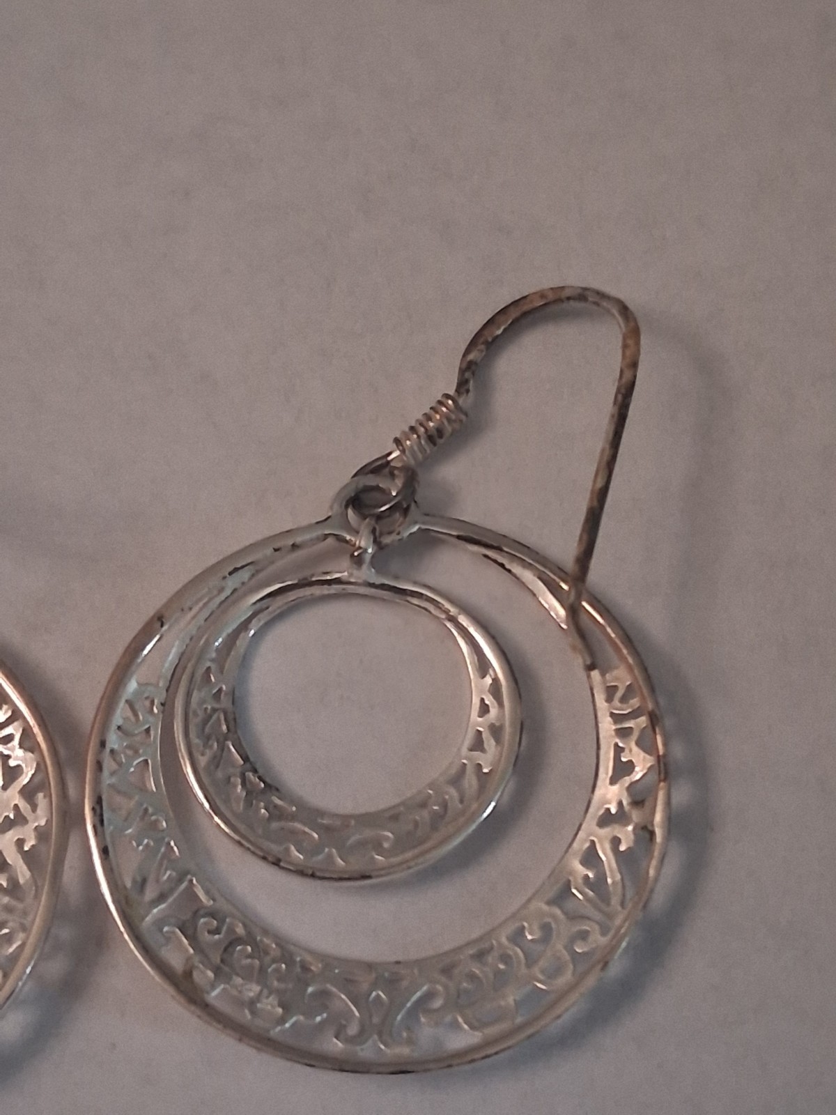 Vtg Sterling Silver Dbl Hoop Dangle Drop Hook Earrings Round .925