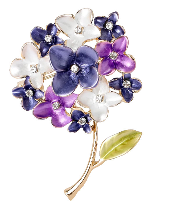 Enamel Hydrangea Flower Bouquet Brooch Crystal Floral Pin Gold Statement Jewelry