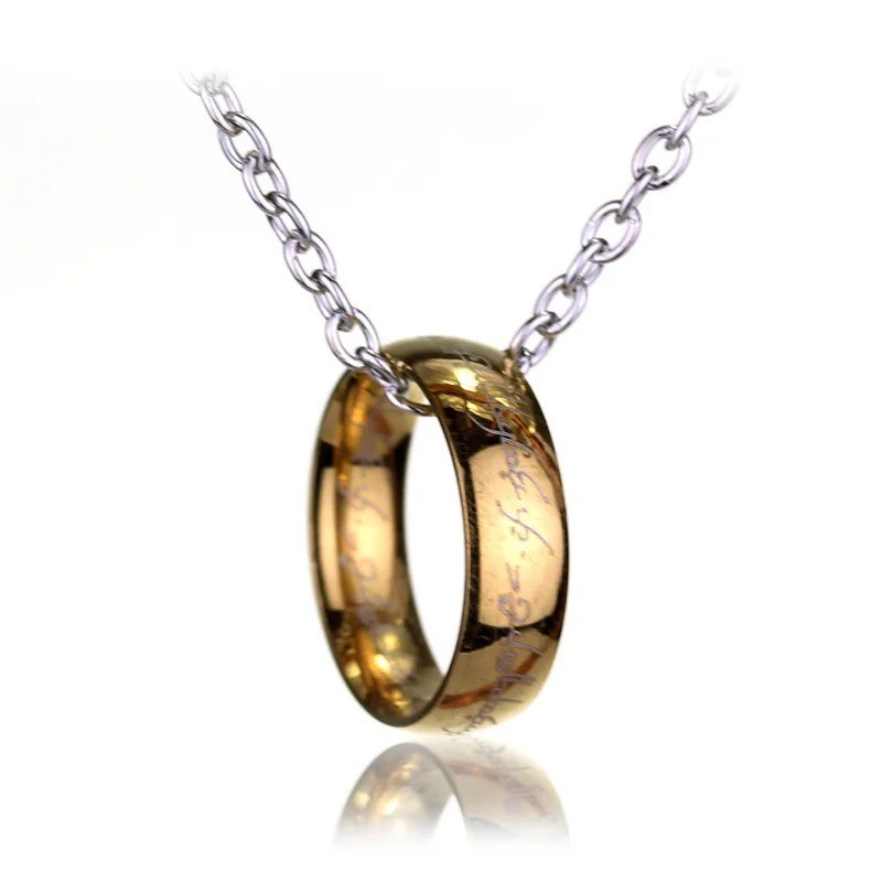LOTR Gold Plated Lord of the Rings Hobbit Ring Necklace The One Ring of Power