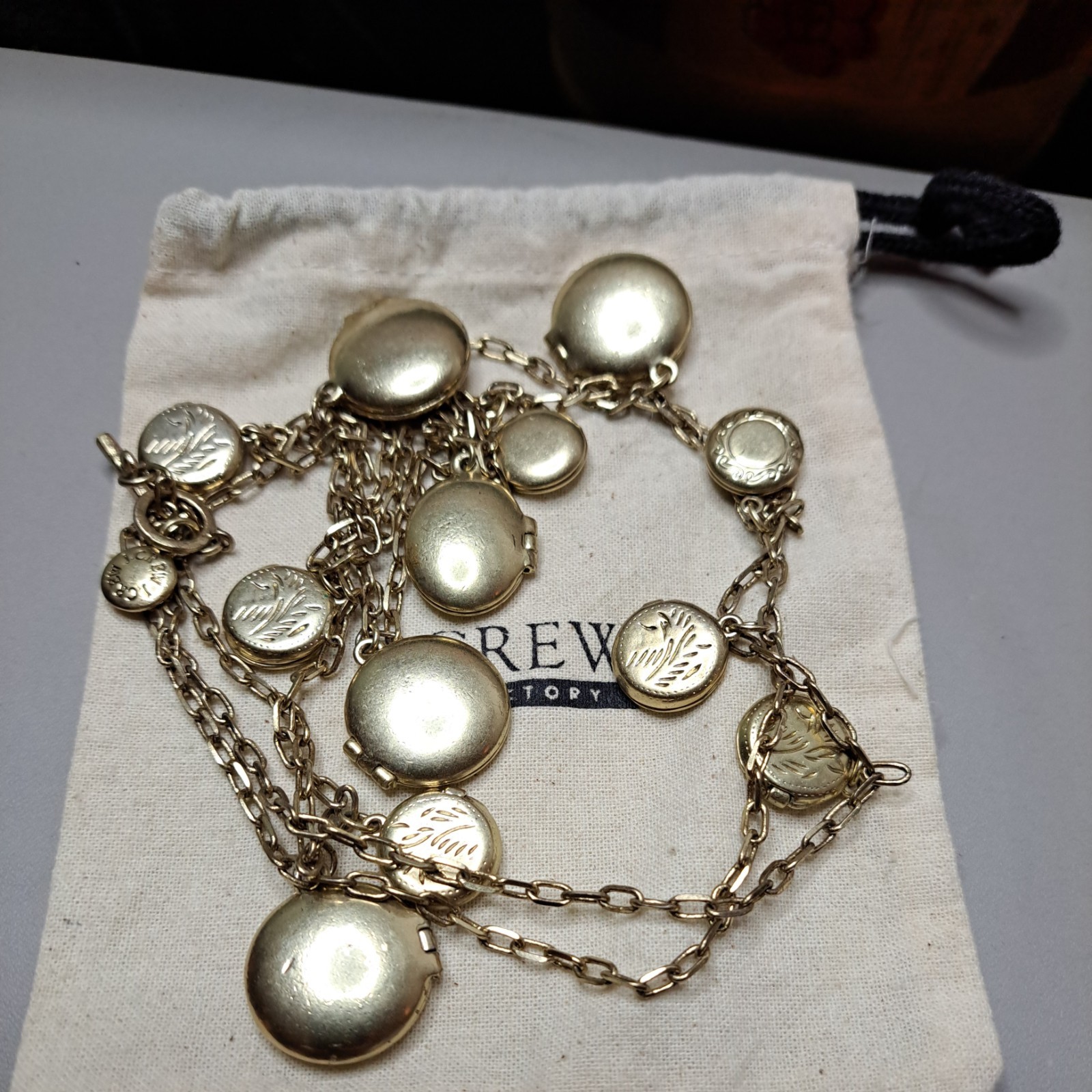 J CREW GOLD-PLATED LOCKETS NECKLACE☆30″ LENGTH☆BAG