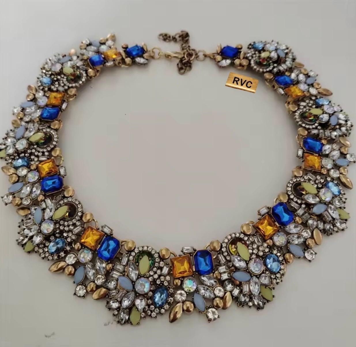Statement Multi Color Rhinestones Bib Necklace Zara Retro Piece NEW
