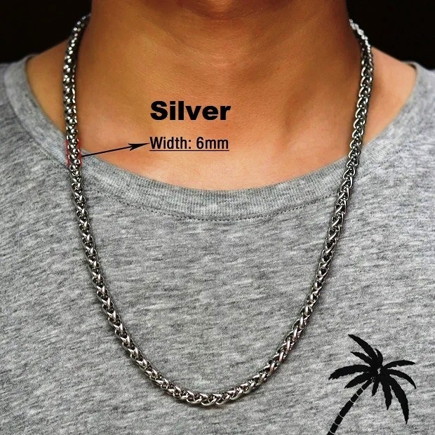 Foxtail Waterproof Necklace Silver/Gold Men Women, Braided Chain Stainless Steel