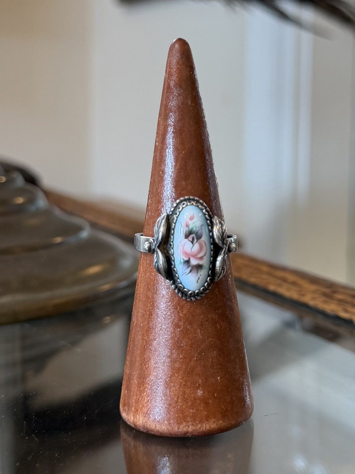 Vintage MKB Russian Finift Hand Painted Porcelain Enamel Silver Ring US 10.25