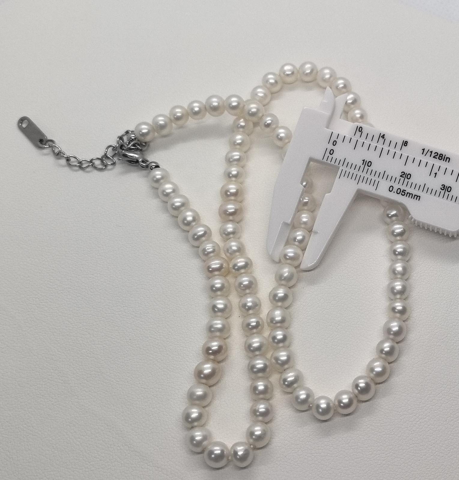 5-6mm Natural Near Round Pearl Necklace Freshwater White Pearl Jewelry Gift
