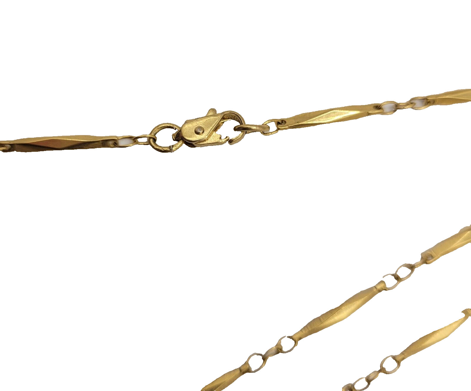 Elegant Elongated Marquise Shape Bar Link Gold Tone Chain Necklace 30.5 Inch