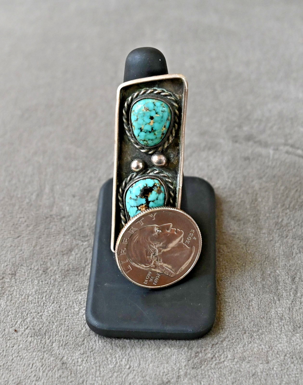 OLD BIG Navajo ring RARE spiderweb #8 TURQUOISE! & Sterling 13.7 grams size 5.5