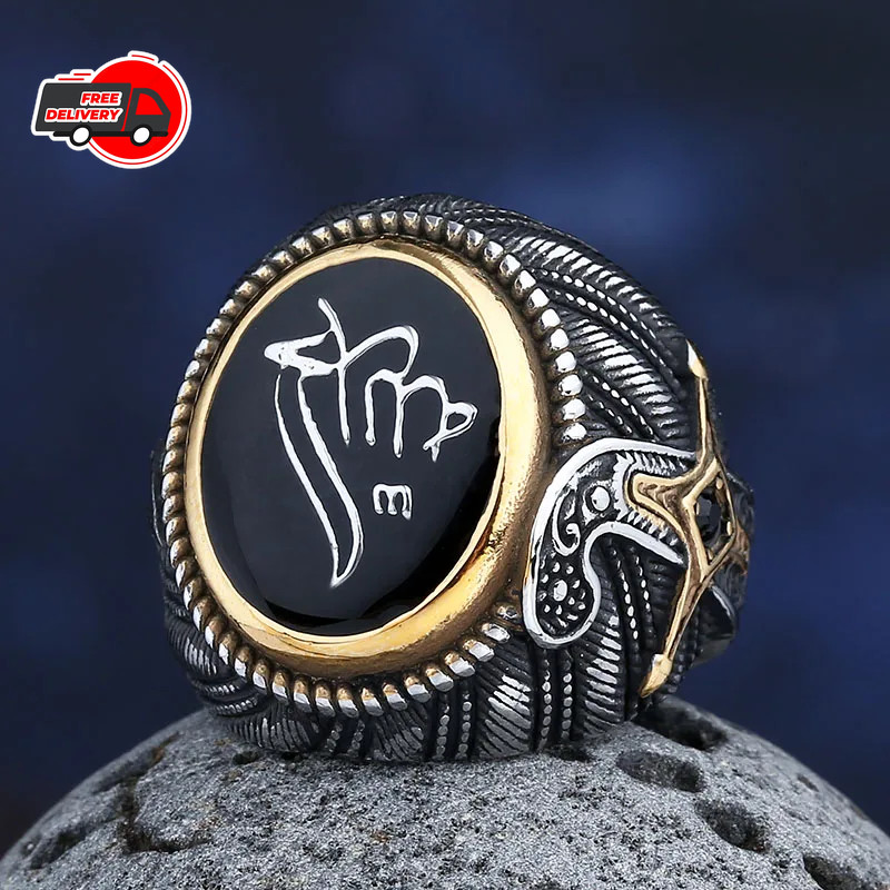 Islamic Turkey Man Ring Turkish Signet 316L Stainless Steel Onyx Jewelry 2025