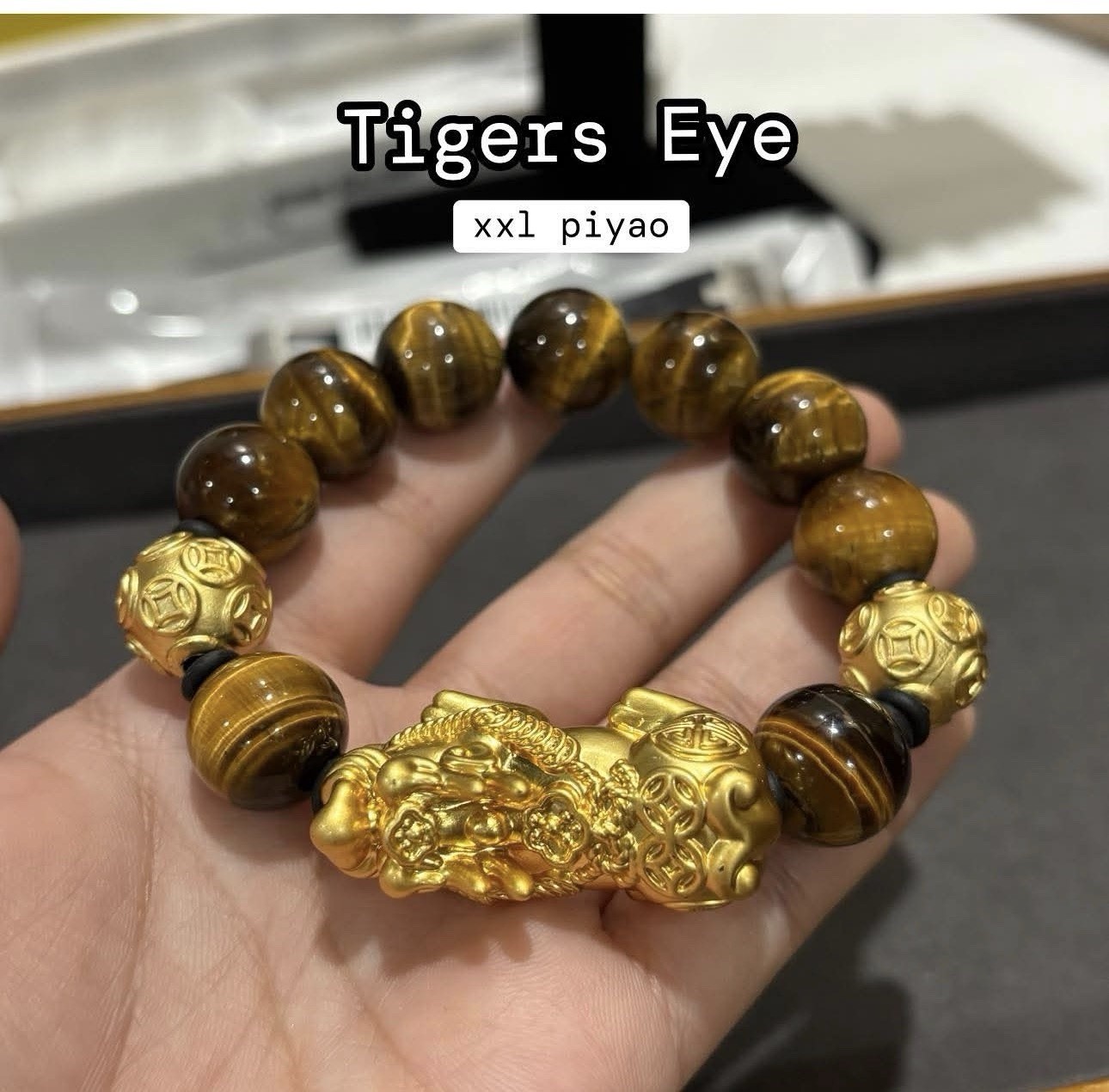 1 Pc 10K Pixiu Piyao Dragon Gold — Authentic Tigers Eye Stone Bracelet