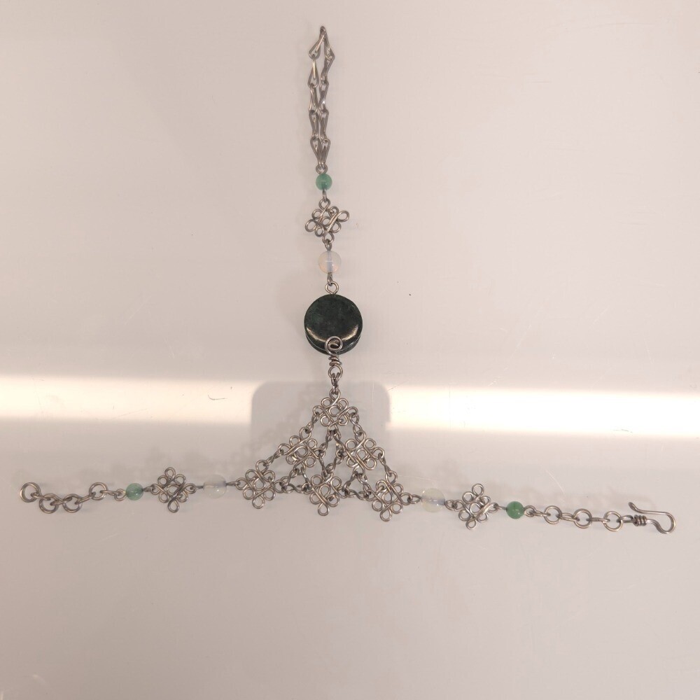Handmade Chainmail Slave Bracelet Green Agate Moon Stones Unique Boho Festival
