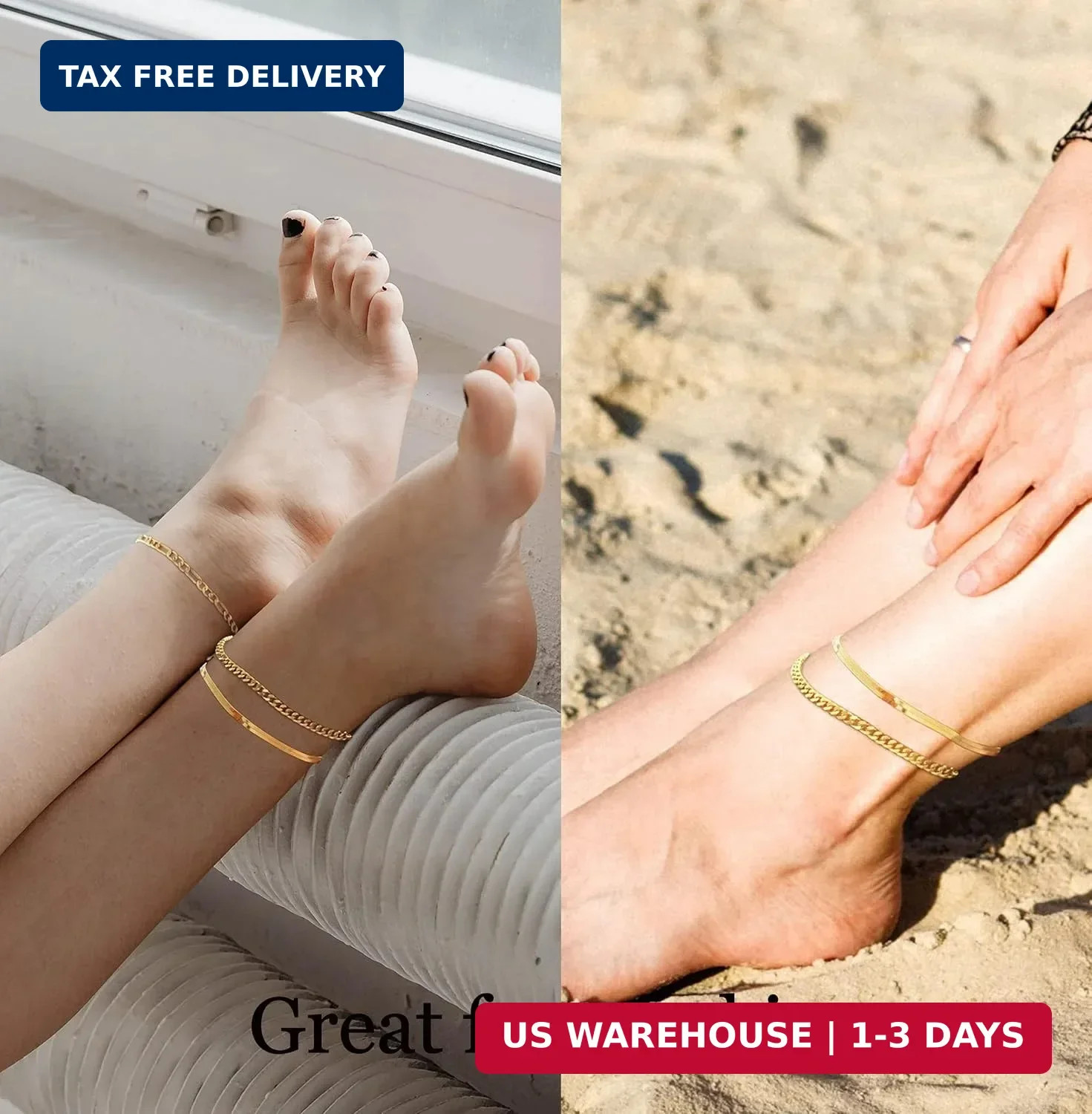 DEARMAY 14K Gold Plated Ankle Bracelets Set for Women Waterproof, Anklets for Wo