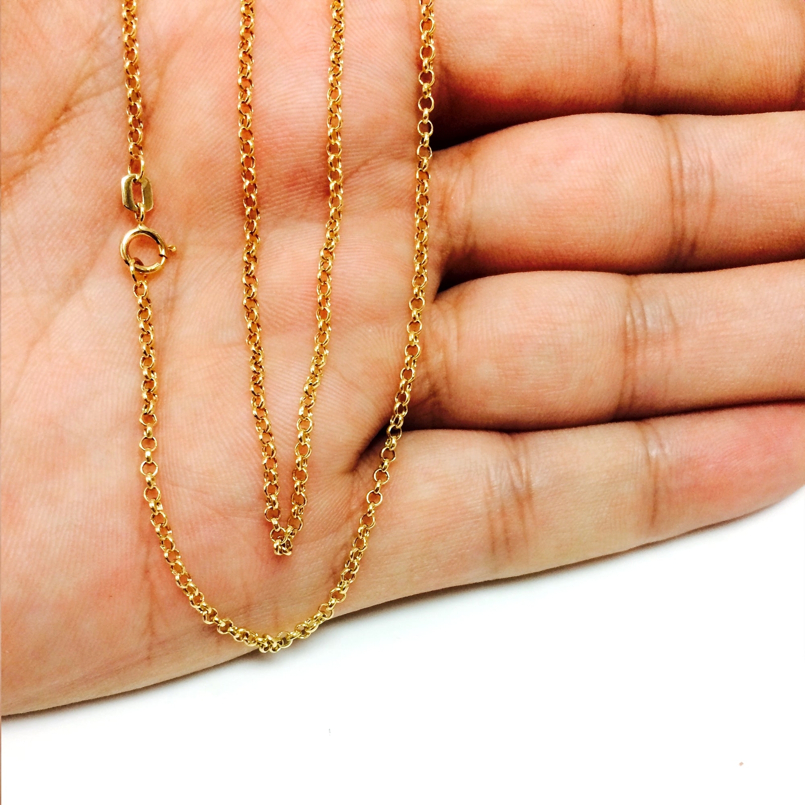 10k Yellow Real Gold Round Rolo Link Chain Necklace, 1.9mm, 18″