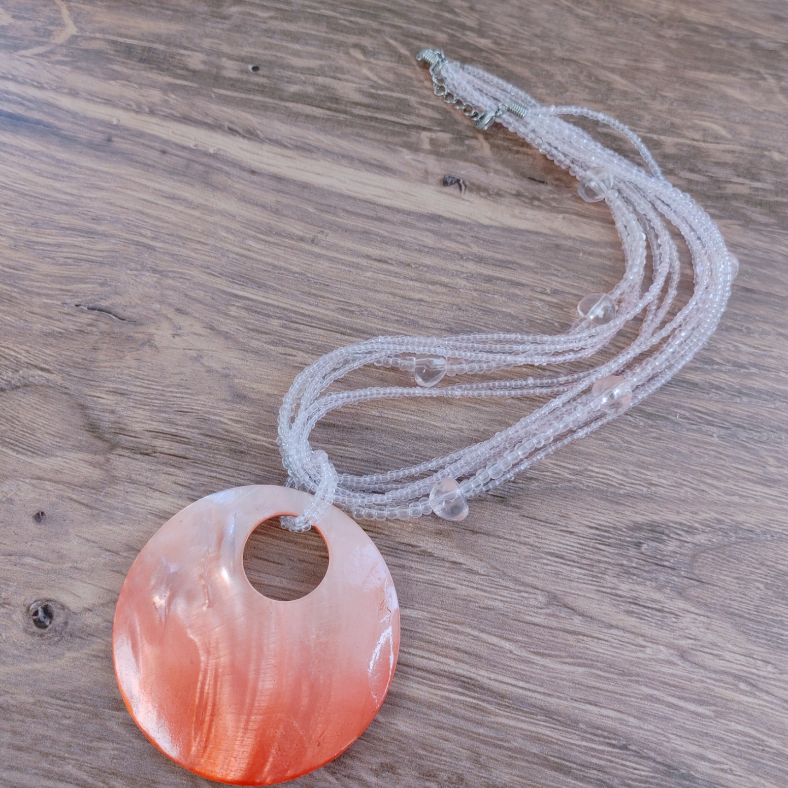 Salmon Pink Shell Beaded Necklace Dangle Earrings Set