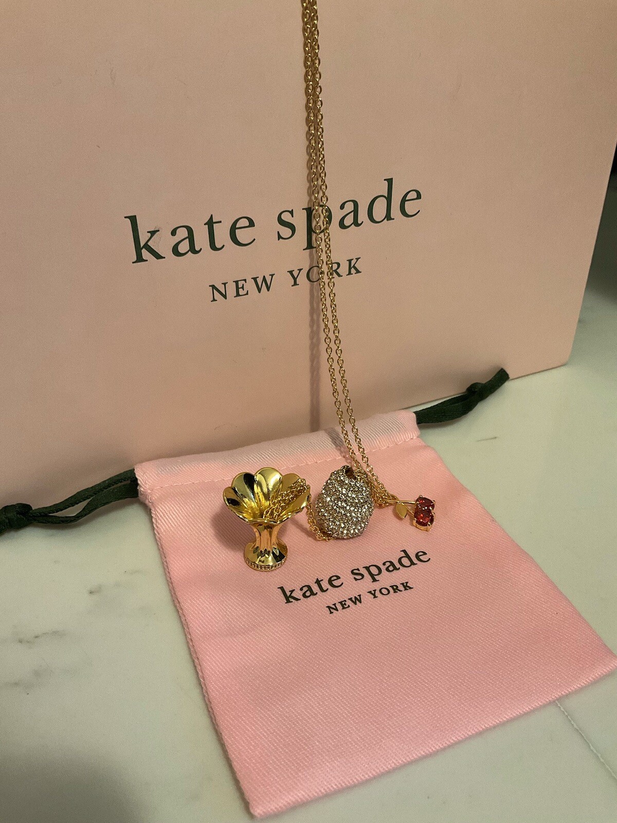 NWT Kate Spade New York 12K Gold Plated Metal Ice Cream Sundae Pendant Necklace