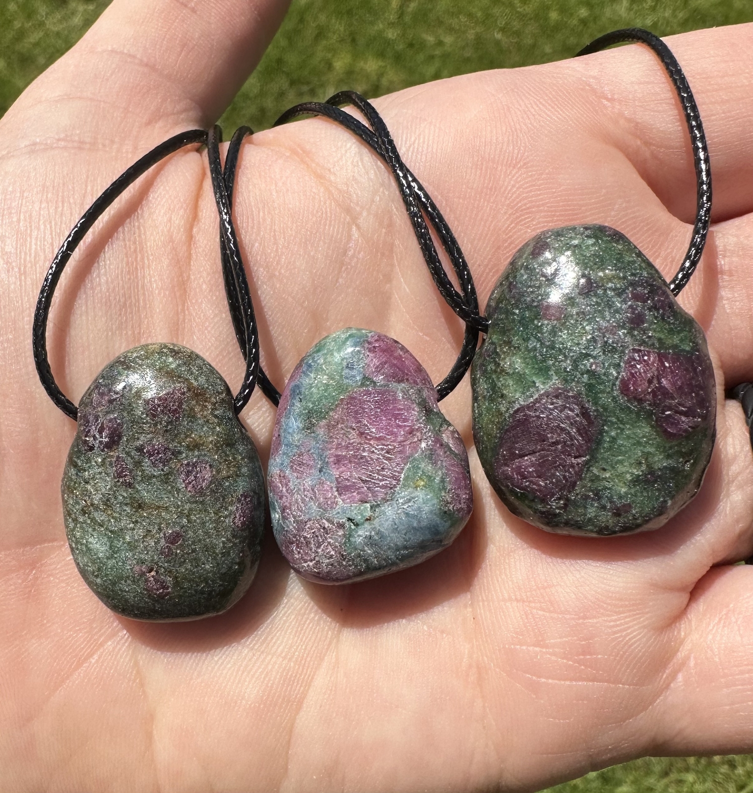 Ruby Fuschite Tumbled Pendant on Cord by New Moon Beginnings