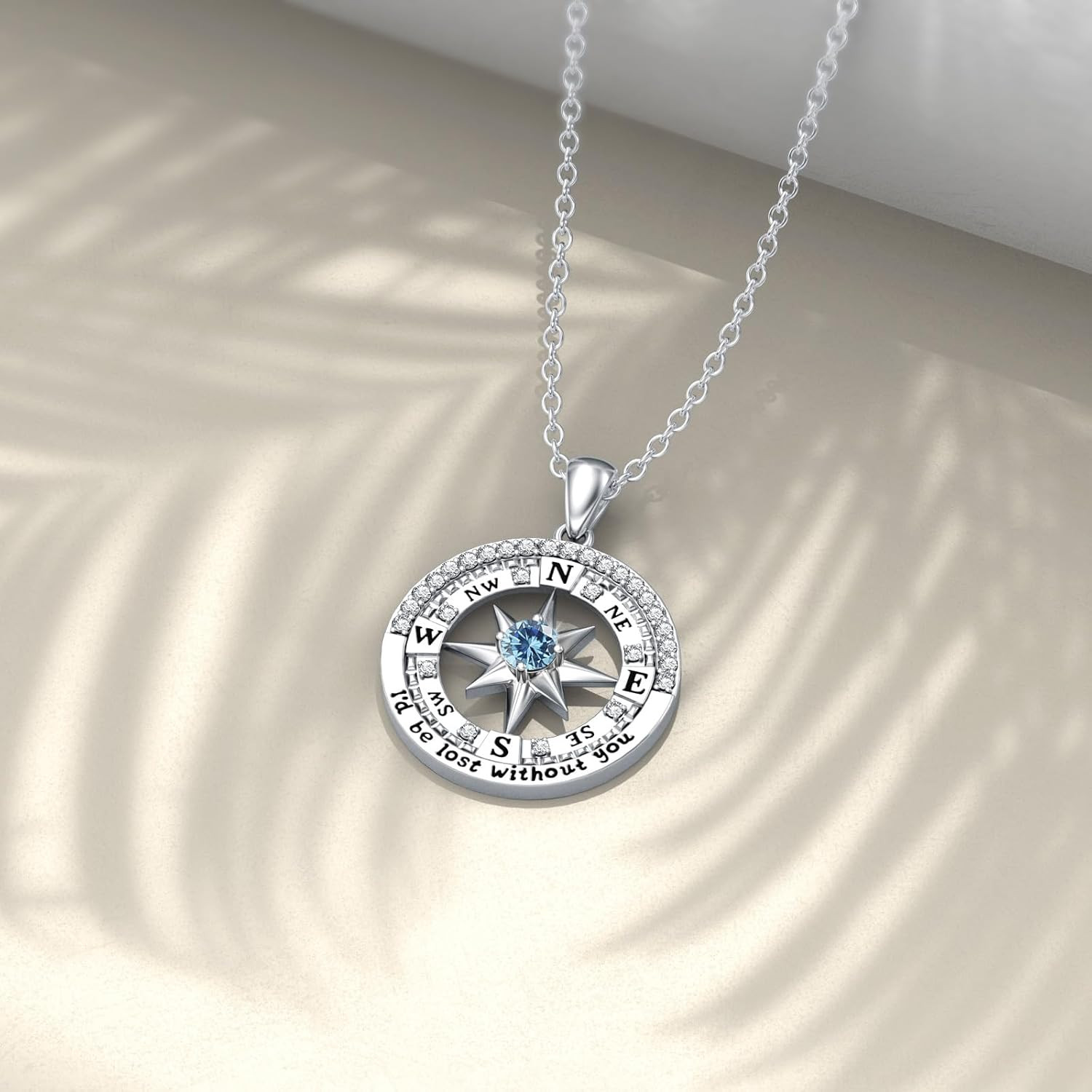 Compass Necklace for Women I’D Be Lost without You Jewelry Birthstone and 0.15Ct