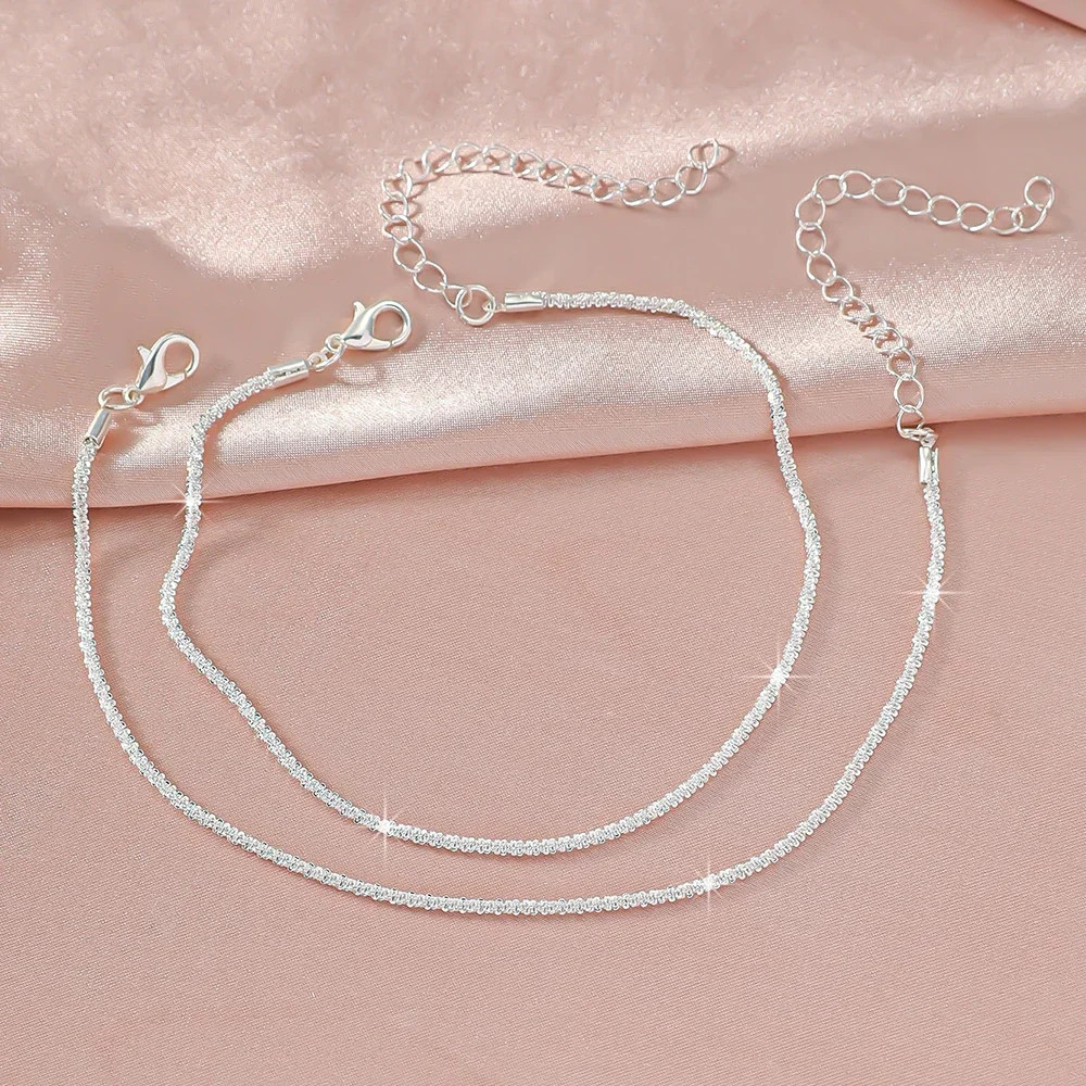 LATS Shiny Sparkling Simple Anklet for Women Gold Silver Color Elegant Jewelry F
