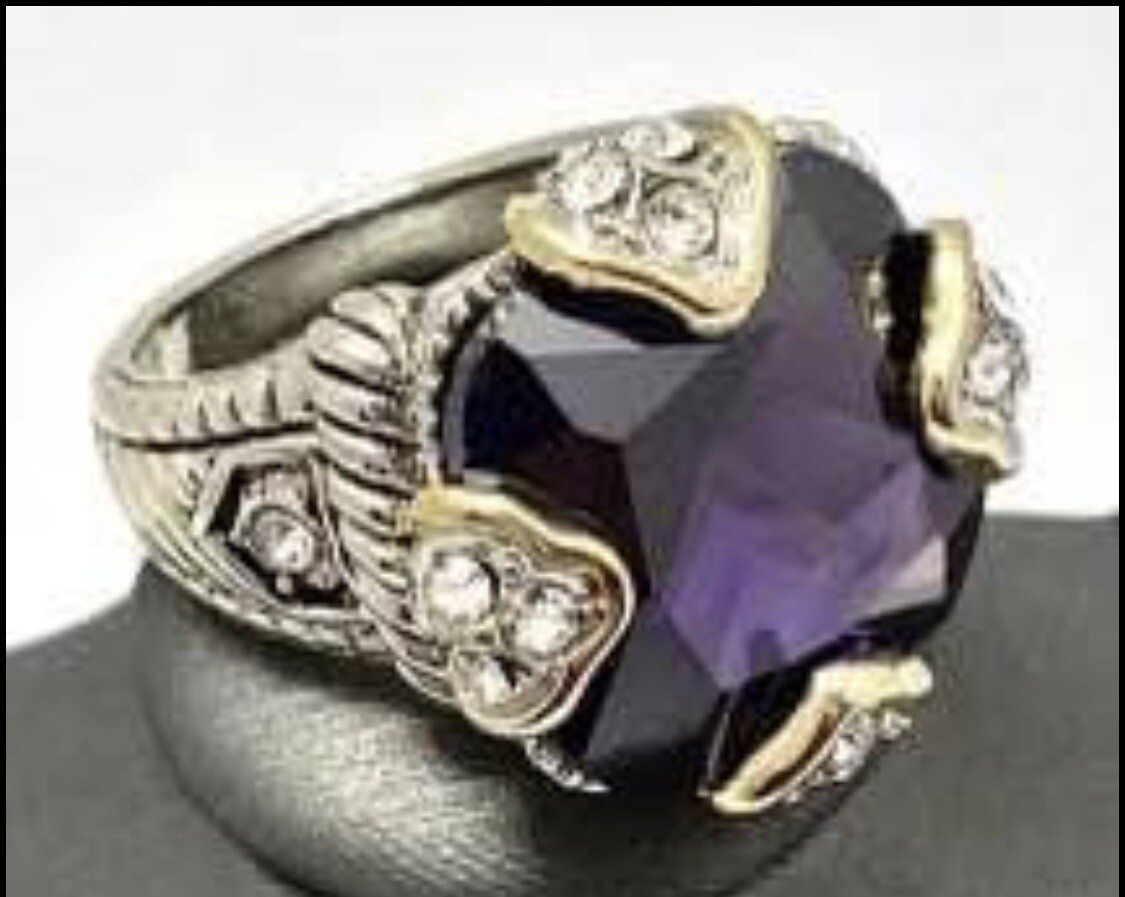 8.15ctw Amethyst & White Sapphire Material: White&Yellow Gold Overlay Size 6
