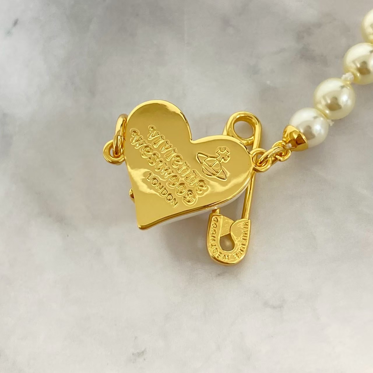 Vivienne Westwood Bracelet ORIETTA Pearl Heart Gold 19.5cm drawstring NO BOX