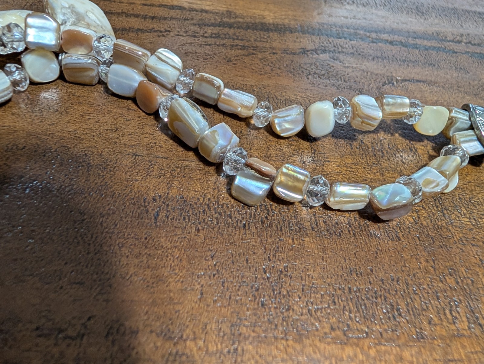 Artisan Multi Strand Mother of Pearl Shell Bib Statement Necklace Boho Coastal