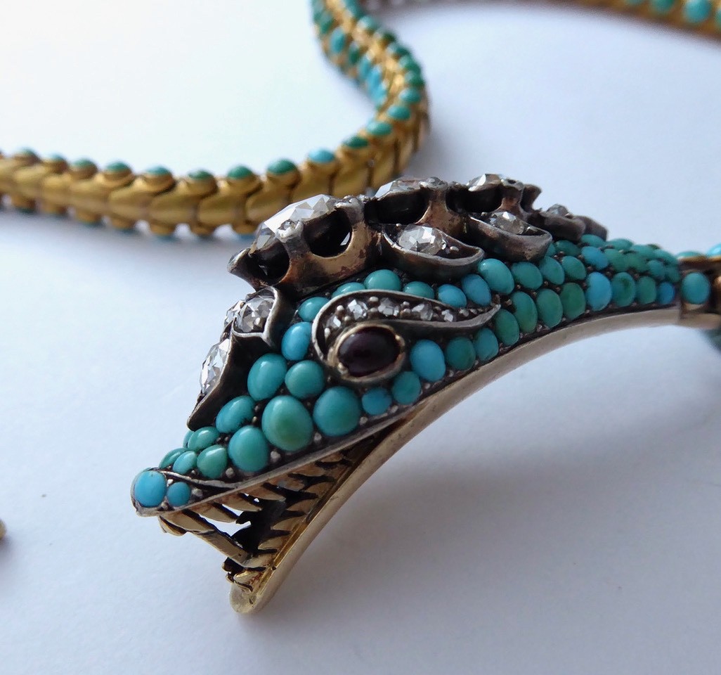 Antique Vintage Rare Snake Necklace Gold Diamonds Art Nouveau Art Deco C1890