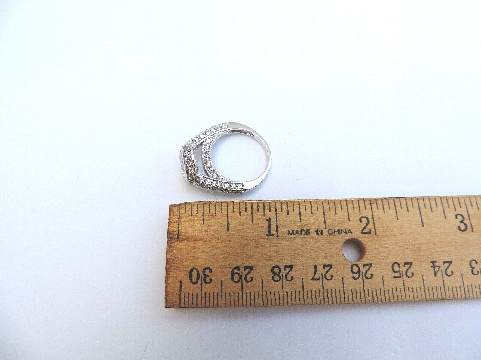 Sterling Silver & Round Cubic Zirconia Cocktail Ring 5.2gm Bright Rhodium Finish