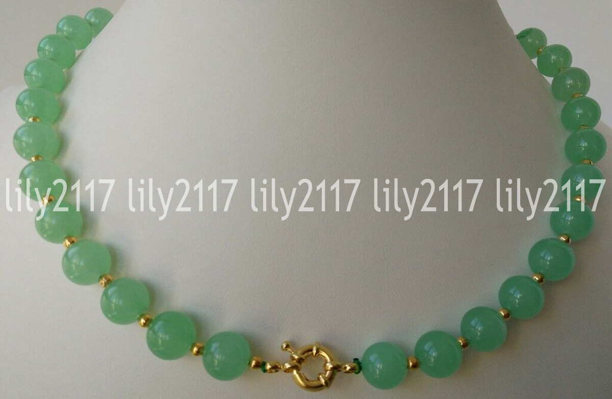 Natural 6/8/10/12mm Light Green Jade Round Gemstone Beads Necklace 18 Inches