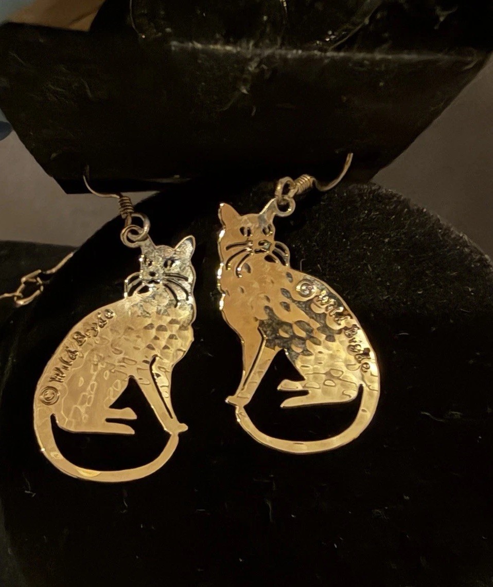 Wild Bryde Silver Tone Cat Themed Necklace Necklace & Dangle Earrings Set