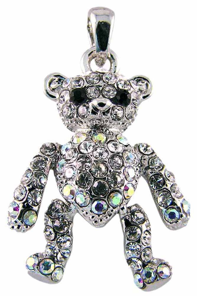 Zeckos Rhinestone Encrusted Teddy Bear Pendant Necklace AB