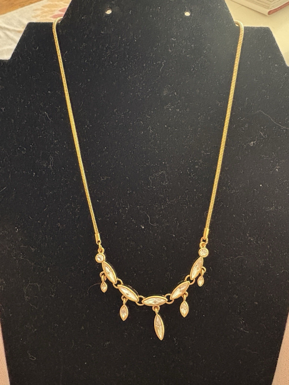 Monet Gold Tone Crystal Marquise Pendant Statement Necklace, Adjustable 15-17in