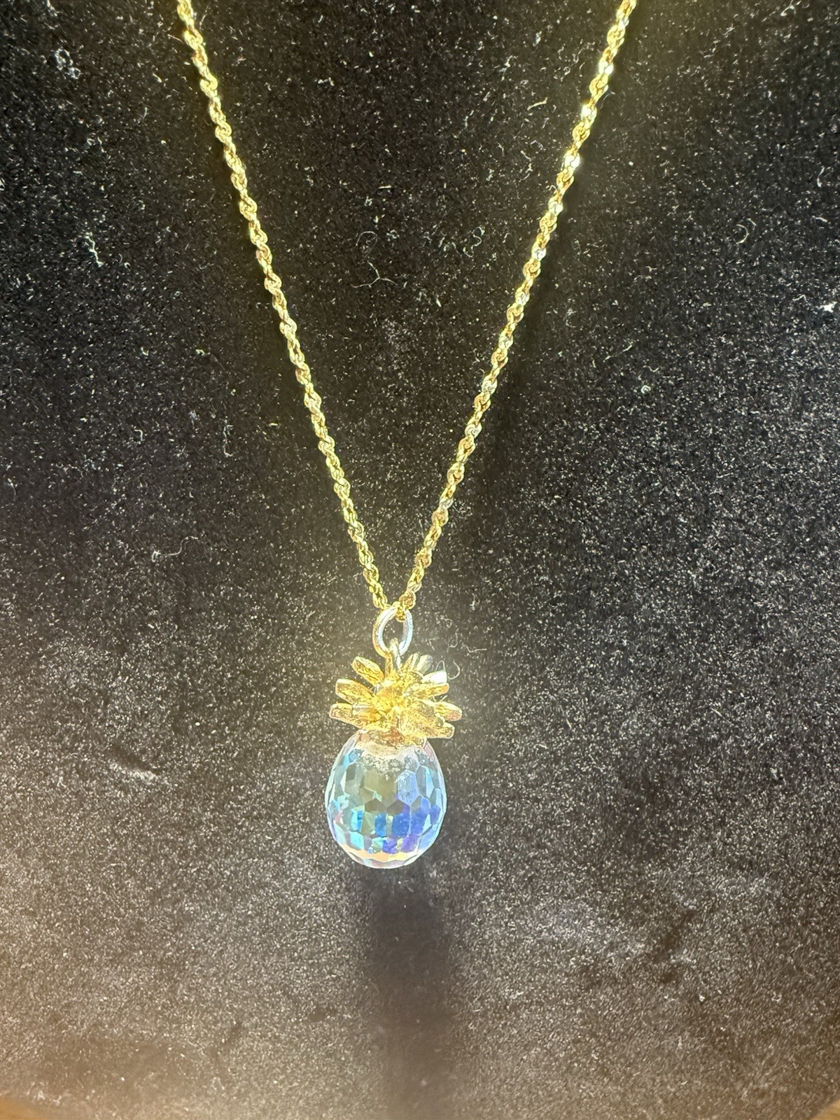 12” Italian Chain w/Pineapple Crystal Pendant 925 ITAOR 18k GP Sterling Silver