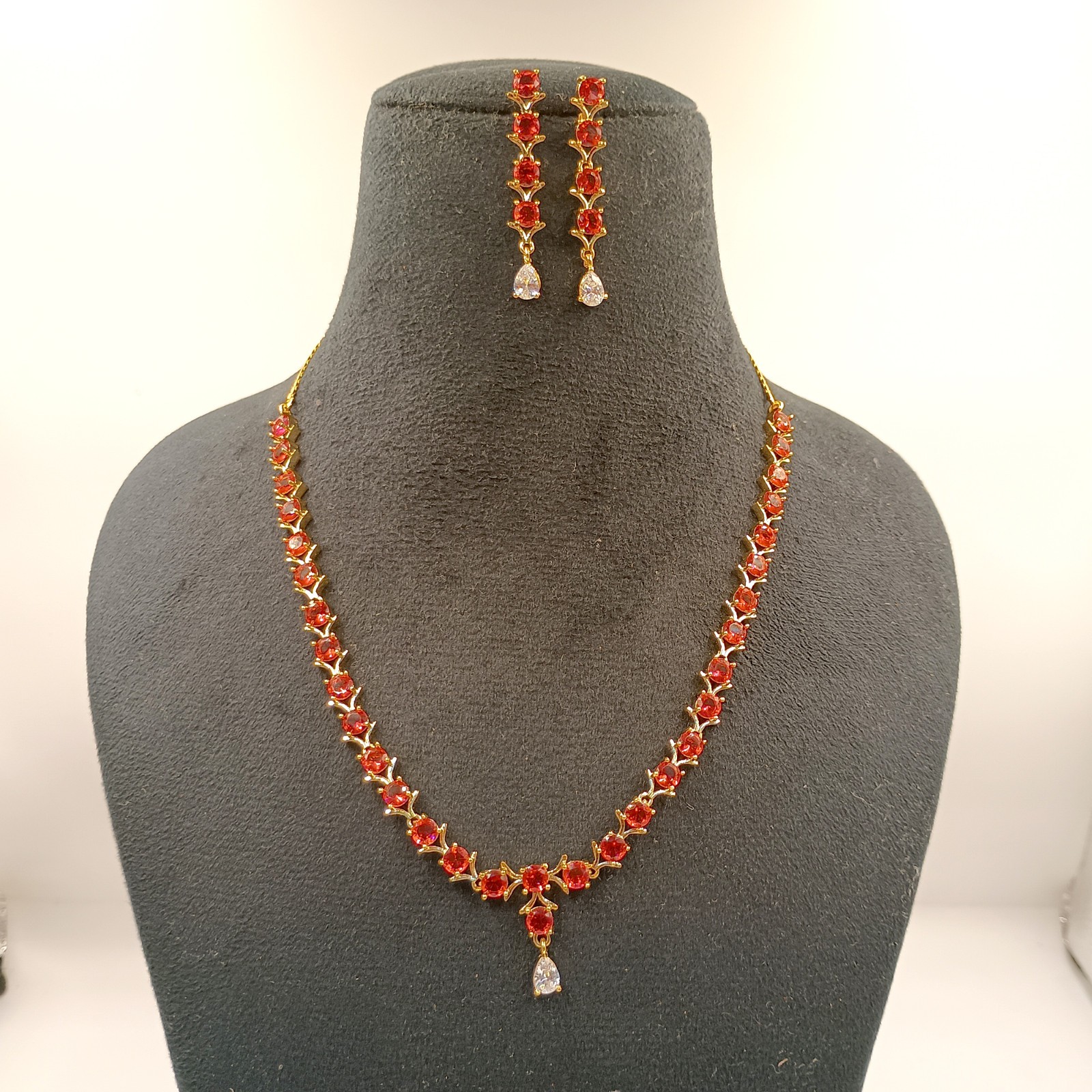 Red Garnet Necklace Set 22k Gold Plated Jewelry Set for Women Gift