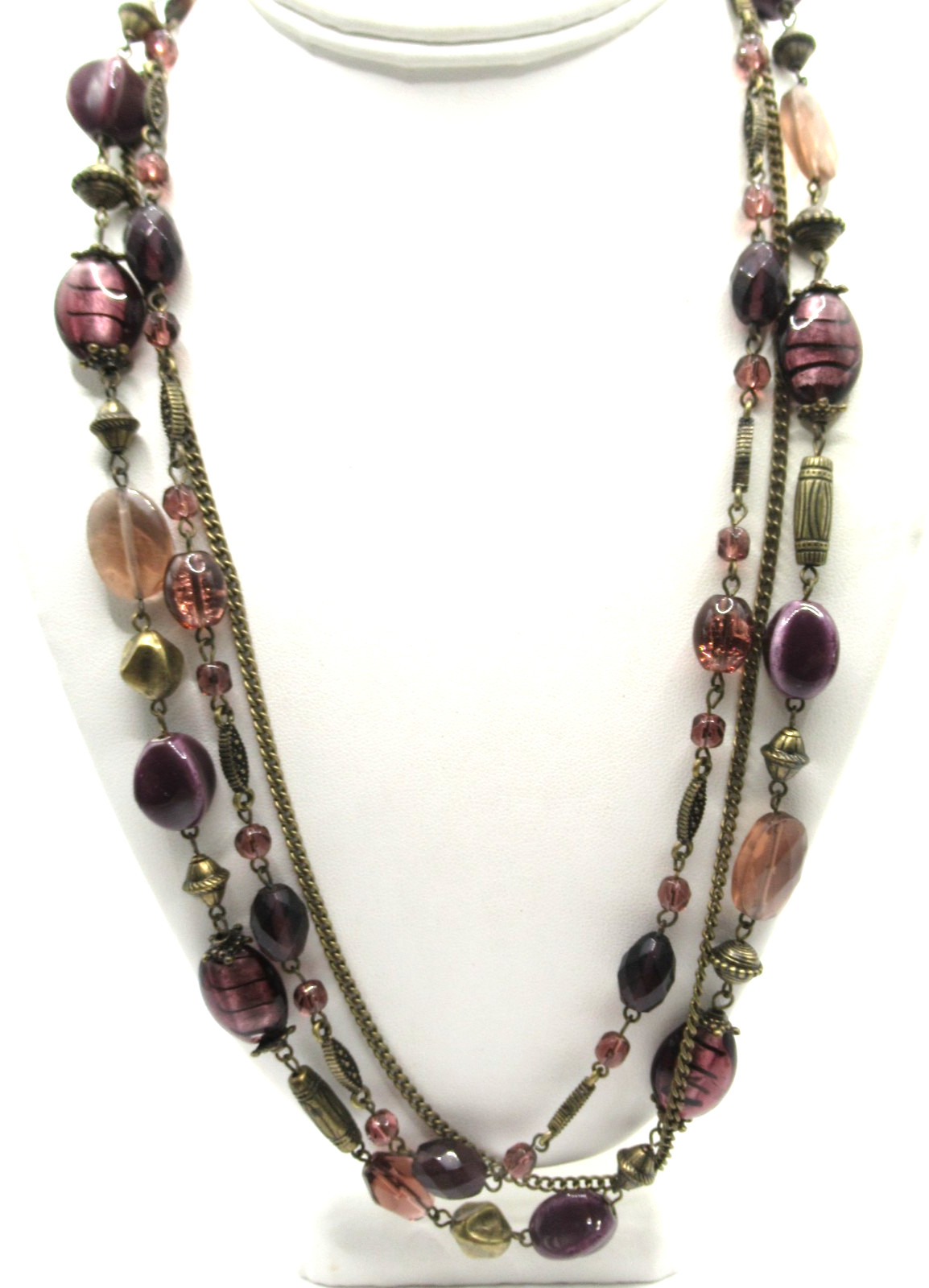 Premier Design Multi-Strand Necklace Glass and Metal Beads Purple Pink