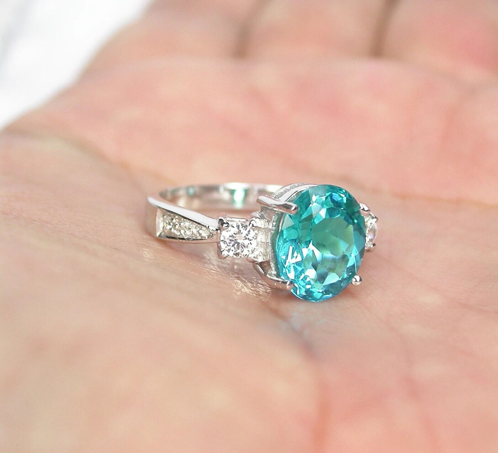 Natural Blue Paraiba Tourmaline Ring Handmade Oval Cut Ring Size 925 Silver Ring